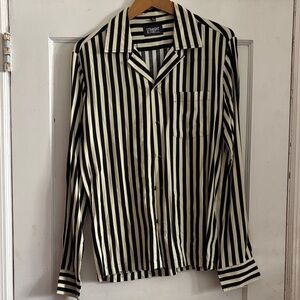 Straight To Hell Striped Button Up Shirt Men’s Small Black Cream Rockabilly Punk